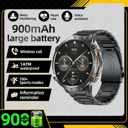 Reloj inteligente LIGE para hombre, con batería de 900 mAh, Bluetooth, llamadas, frecuencia cardíaca, oxígeno en sangre, brújula, monitor de salud, resistente al agua
