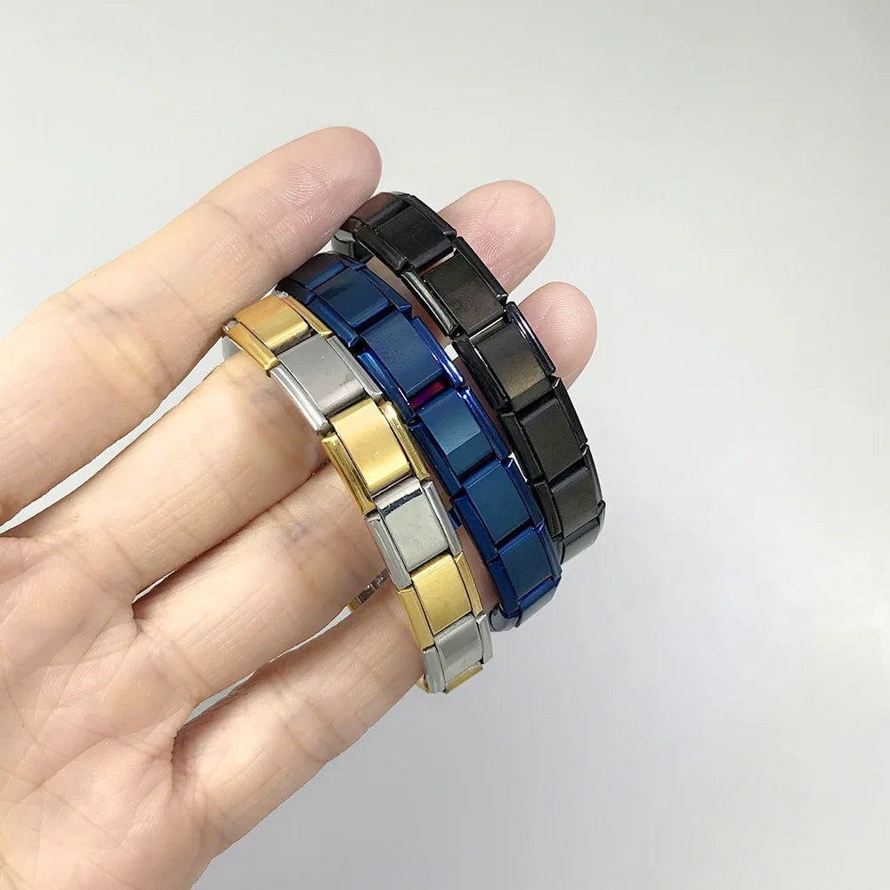 Pulsera GEMOSA de acero inoxidable con dijes italianos de 9 mm de ancho, cadena de eslabones elásticos, joyería DIY de alta calidad.