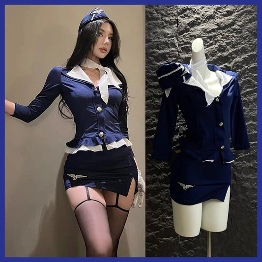 2025NEW Airline Stewardess Cosplay For Woman Sexy Air Hostess Uniform Halloween Costumes Fancy Role Play Party