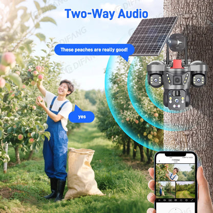 Cámara de vigilancia solar 8K 15MP con tres pantallas, WiFi, seguimiento automático, PTZ, tarjeta SIM 4G, cámara IP solar inalámbrica V380 Pro