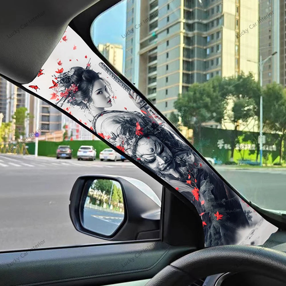 Modificación del pilar A del interior del automóvil, productos de decoración con calcomanías para el pilar A, patrón de chica genial adecuado para todos los modelos