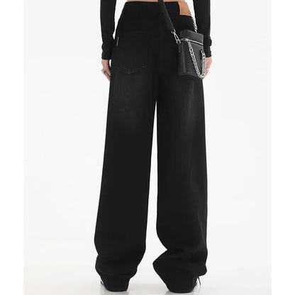 Pantalones vaqueros de cintura alta para mujer, ajustados, de pierna ancha, estilo urbano, estilo Y2k, años 2000, holgados, negros y azules