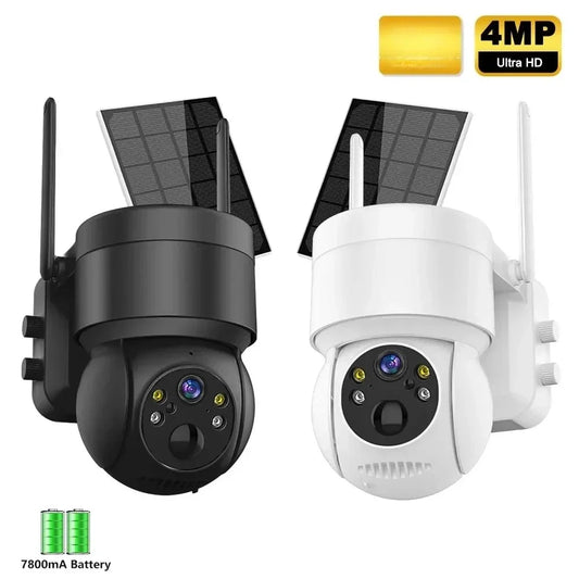 Cámara de seguridad exterior inalámbrica IP de 4 MP con alimentación solar, WiFi, batería de 7800 mAh, detección humana PIR y visión nocturna.