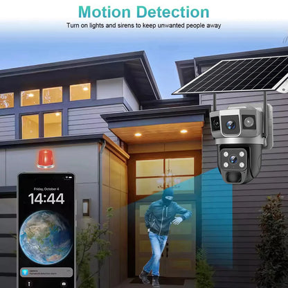 Cámara solar exterior V380Pro de 12 MP con IP 4G/WiFi, visión nocturna HD, seguimiento PTZ, detección de movimiento PIR y seguridad para el hogar (CCTV inteligente).
