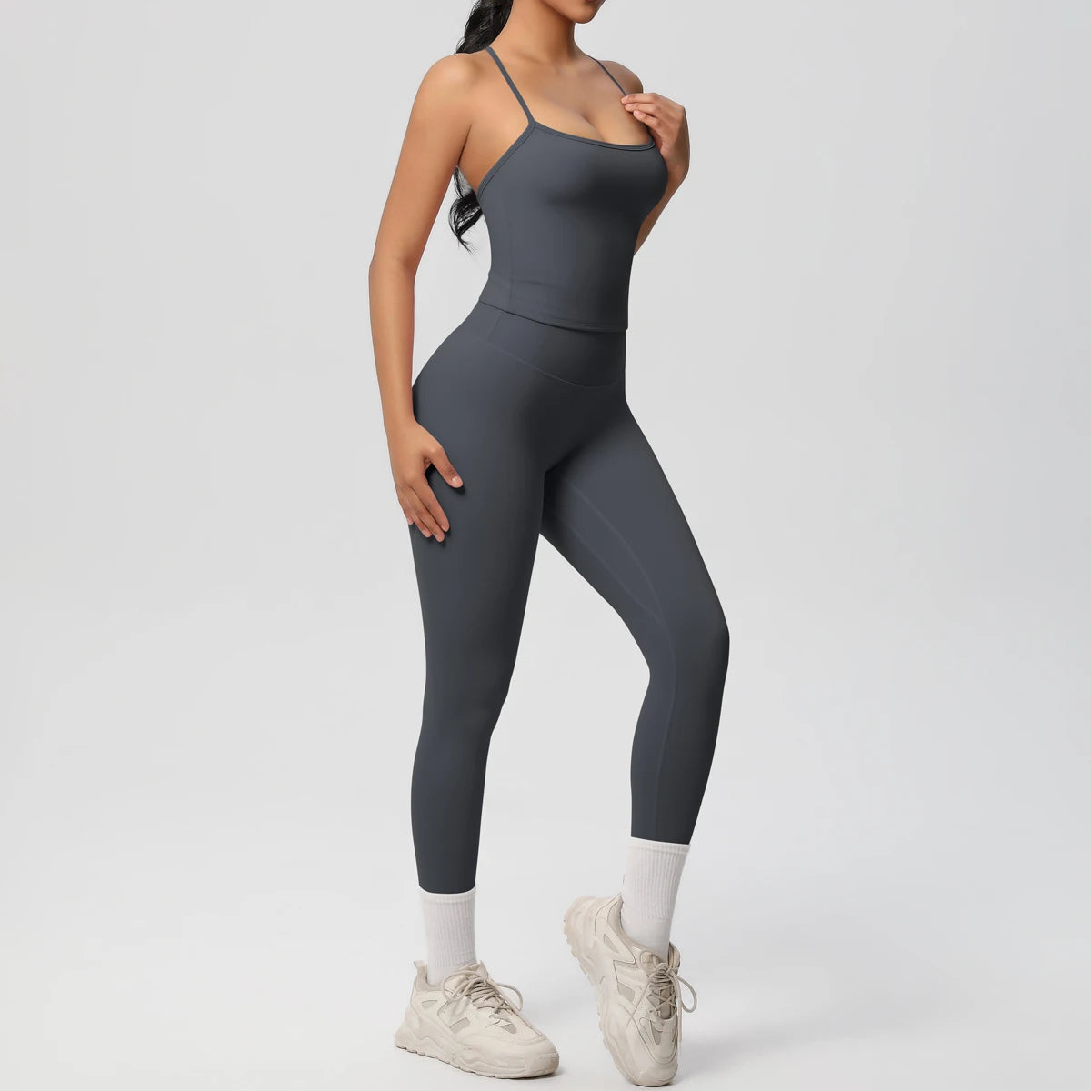 Conjunto de top de yoga halter, traje de gimnasio para fitness, entrenamiento, top deportivo sin mangas, espalda cruzada, ropa interior deportiva, control de abdomen, adelgazante