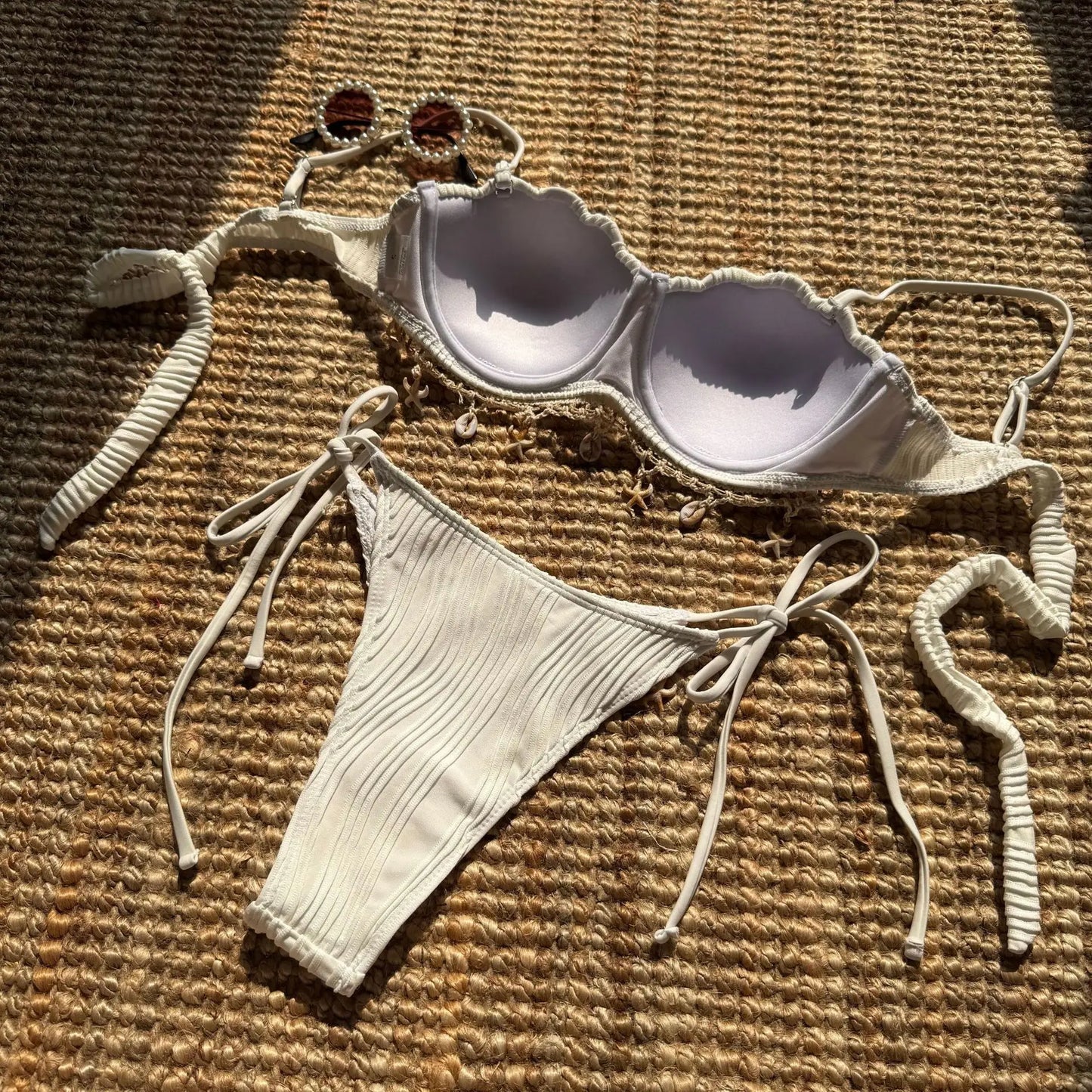 VigoBreviya 2025 Traje de baño de tiras sólidas para mujer Bikini sexy push up brasileño para mujer Traje de baño de playa para mujer Traje de baño de tanga de corte alto atado