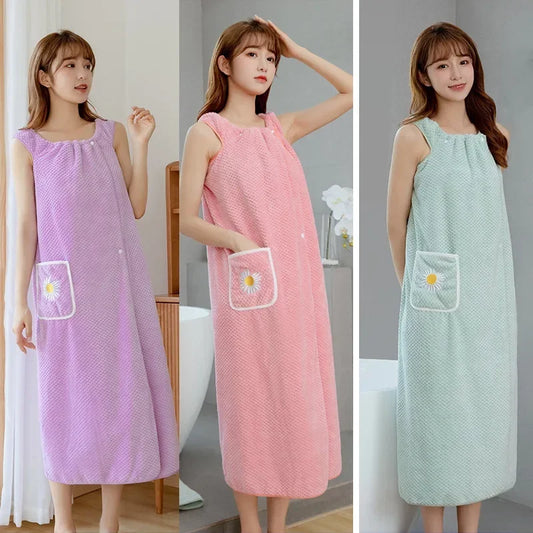 Toalla de baño para el hogar, para mujeres, usable, para adultos, absorbente de agua, poliéster, para cabello seco, falda, estilo largo, para baño, lavable, bata de baño