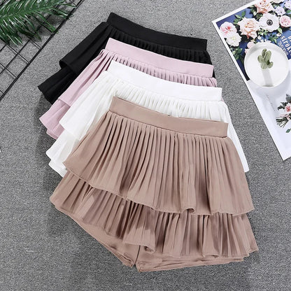 Minifalda con volantes escalonados, cintura alta, capas sueltas, falda corta de gasa, verano primavera, para mujer, atuendo suave de chica hada