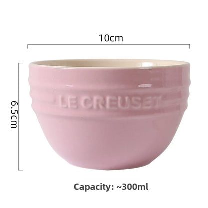 Cuenco de porcelana esmaltada de colores fríos Le Creuset, cuenco de arroz, cuenco para sopa con cara de arcoíris, cuenco francés con diseño de mono redondo para uso doméstico
