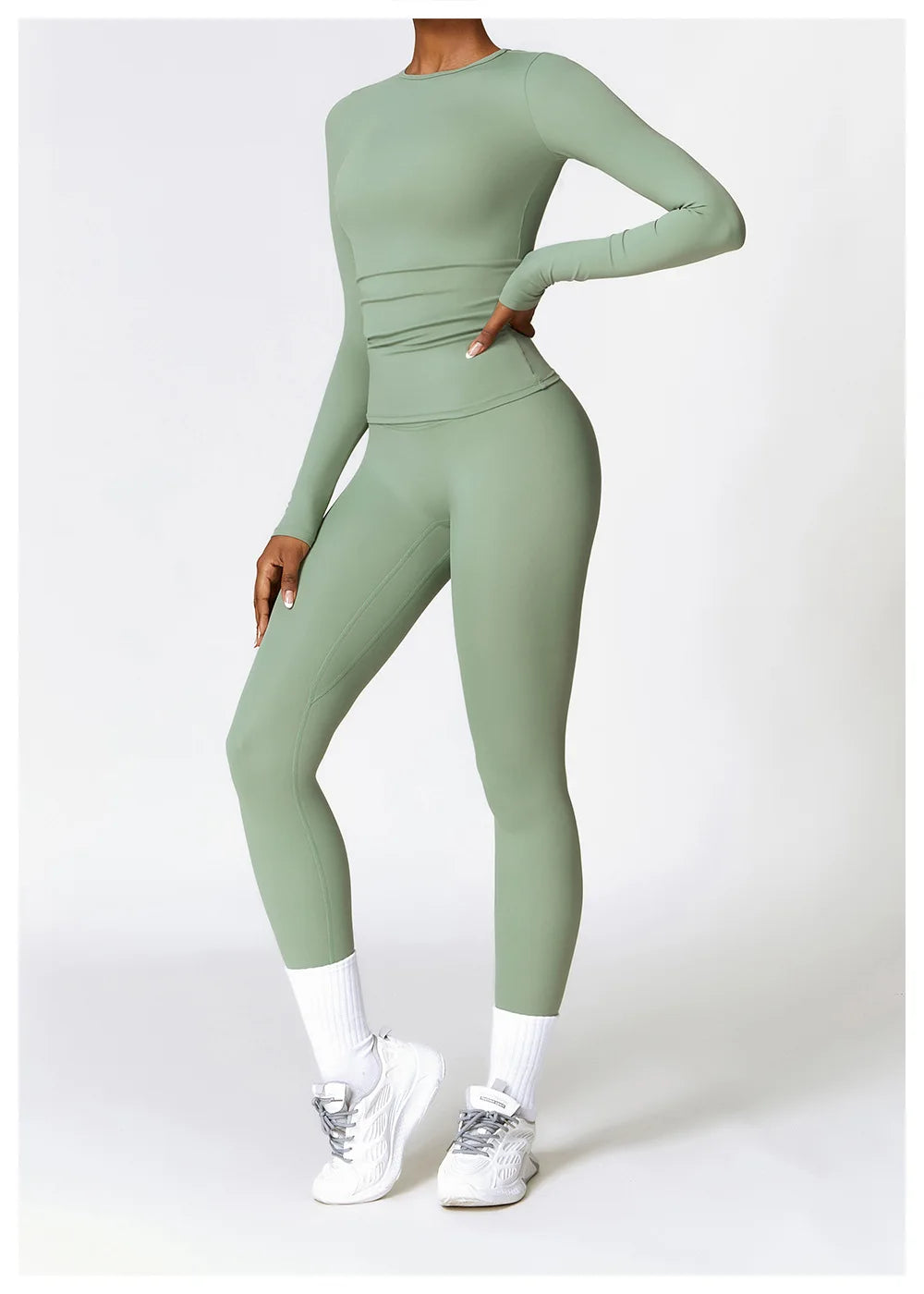 2PCS Seamless Yoga Set Women Workout Set Sportswear Gym Clothing Fitness Long Sleeve Crop Top High Waist Leggings Sports Suits