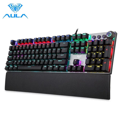 Teclado mecánico para juegos AULA F2088 de 104 teclas con cable, retroiluminado, de metal, anti-efecto fantasma, inglés, hebreo, ruso, español, árabe y coreano.
