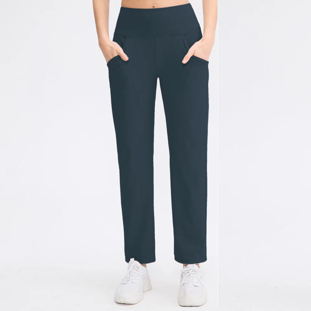 Pantalones deportivos para mujer, estilo casual, para yoga, holgados, de talle alto, elásticos, para entrenamiento físico, rectos, para correr, Yu02334