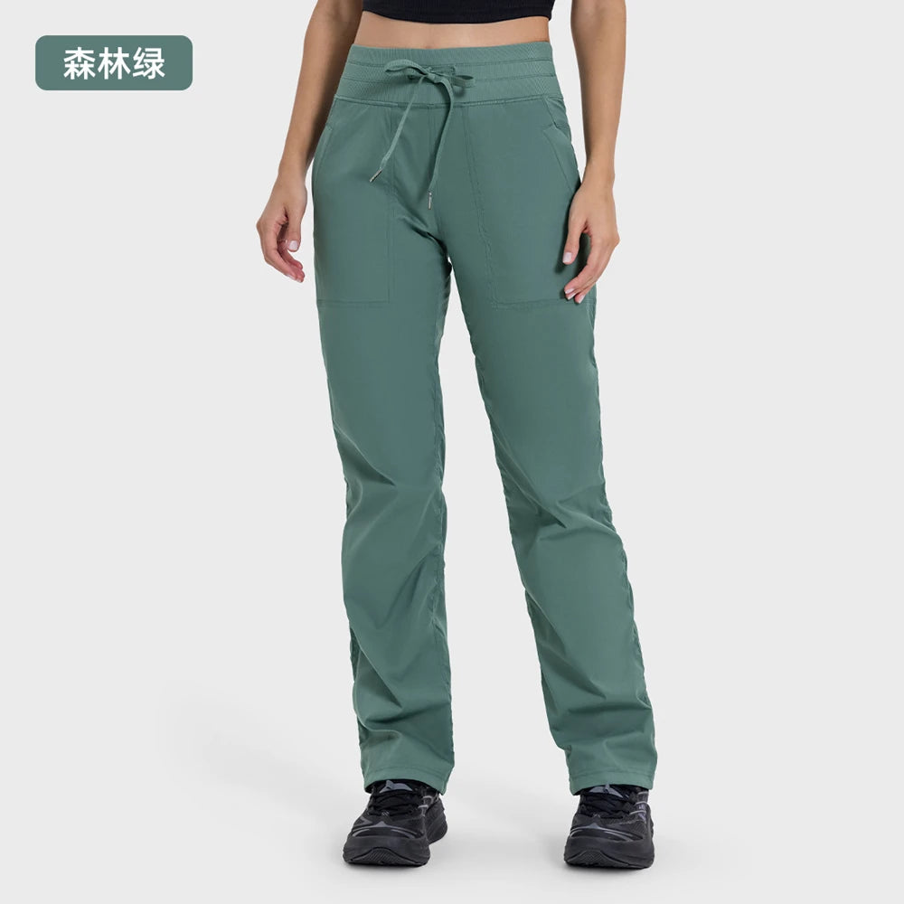 Pantalones deportivos de mujer de secado rápido, ligeros, transpirables, para correr, fitness, cintura alta, holgados, de pierna ancha, casuales, para yoga, otoño 2024.