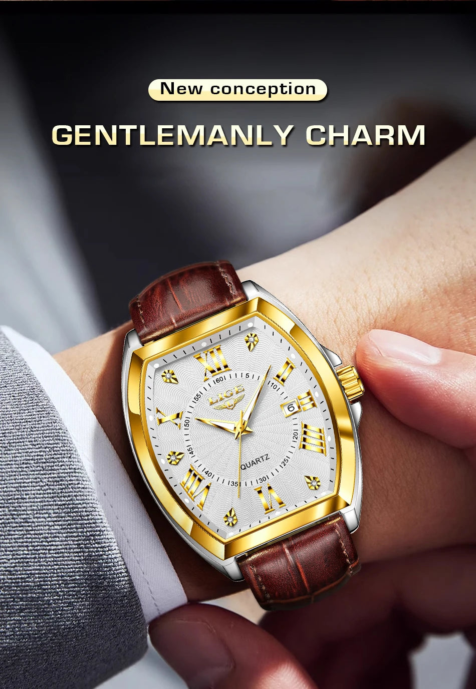 LIGE - Nuevos relojes militares para hombre, marca original de lujo, de cuero, de cuarzo, cronógrafo cuadrado resistente al agua