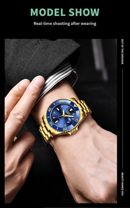 Relojes de moda LIGE para hombre, de lujo, luminosos, con calendario, para negocios, resistentes al agua, cronógrafo, de acero inoxidable, de cuarzo.