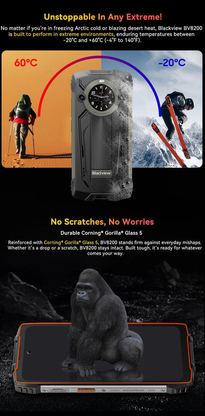 【Estreno mundial】Blackview BV8200 Teléfono resistente con pantalla de 6.5" 2.4K a 120Hz, procesador Helio G100, NFC, 12GB de RAM, 256GB de almacenamiento, Android 14 y cargador de 45W.