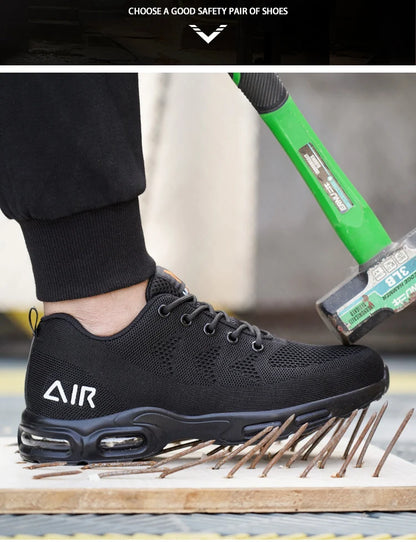 Calzado de seguridad para hombre, botas de trabajo ligeras, zapatillas con cámara de aire, zapatos de trabajo antiperforación, zapatos indestructibles con puntera de acero.