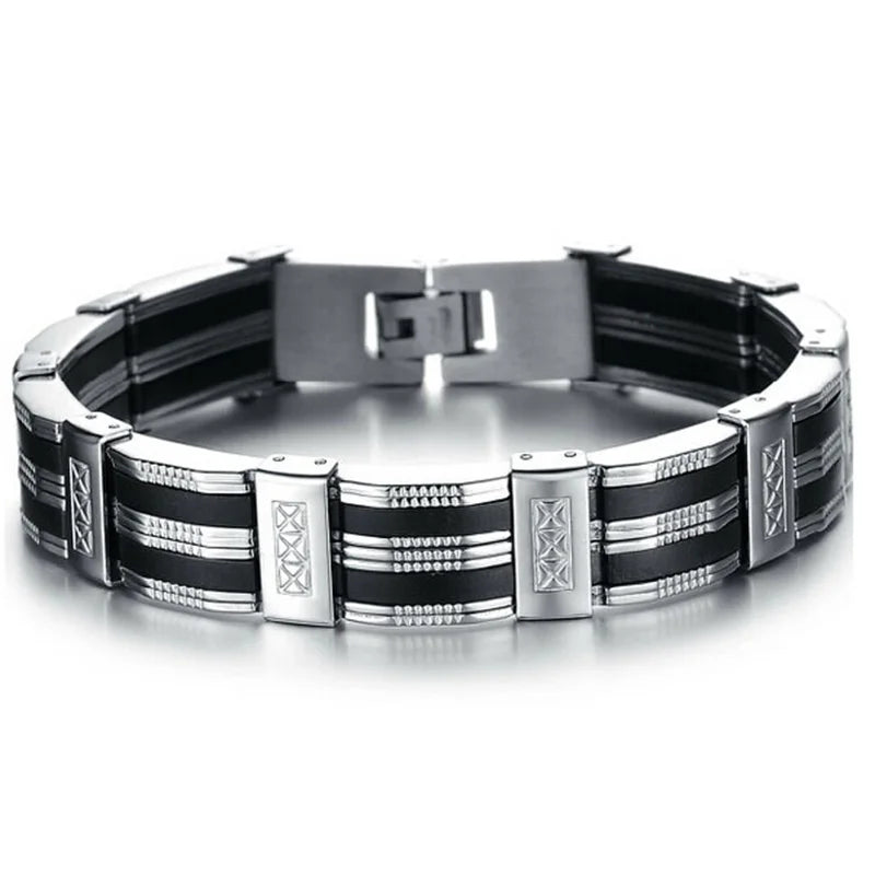 Pulsera de acero inoxidable y silicona de alta calidad para hombre, accesorios de joyería para mejores amigos.