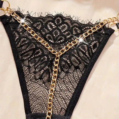 Tangas y bragas transparentes de encaje, tipo G-string, para mujer, con abertura en la cadera, estilo perla, huecas, de encaje sólido, lencería erótica femenina.