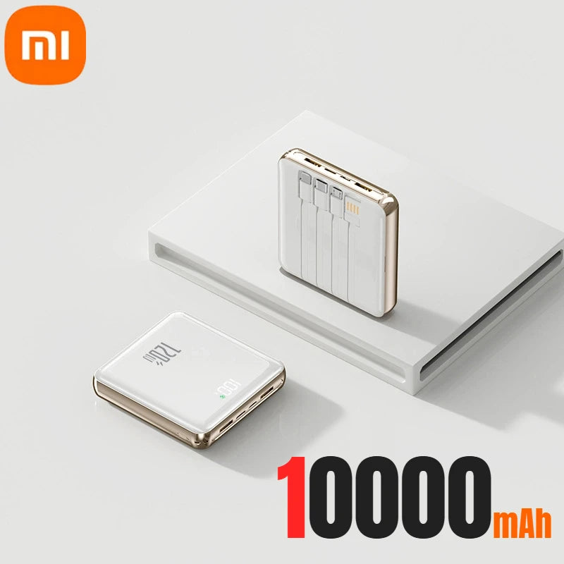 Xiaomi - Mini banco de energía de 500.000 mAh, gran capacidad, carga súper rápida, batería externa con 4 cables integrados para iPhone, Samsung y Xiaomi.