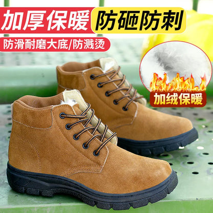 Snow Boots Men's Winter Fur Integrated Men's Shoes Fleece Thickened Warm Labor Insurance Shoes