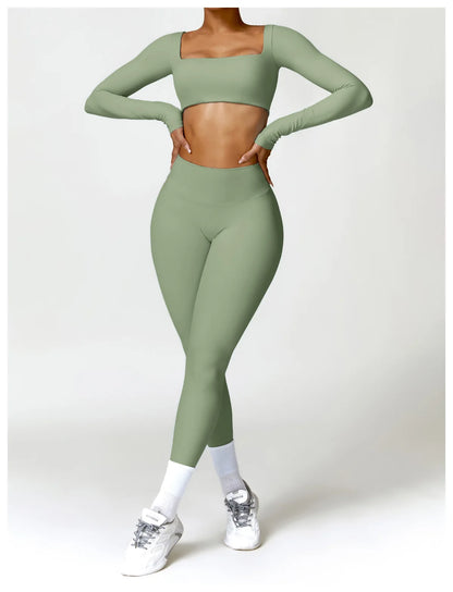 Conjunto de chándal de yoga para mujer, 2 piezas, ropa deportiva para entrenamiento, ropa deportiva, leggings de gimnasio, sujetador de fitness, top corto, trajes deportivos de manga larga