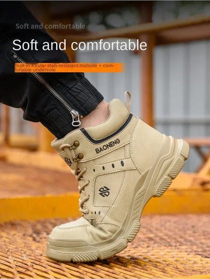 Botas de seguridad de caña alta para hombre, con puntera de acero y protección antipinchazos. Calzado de trabajo resistente y protector para la construcción.
