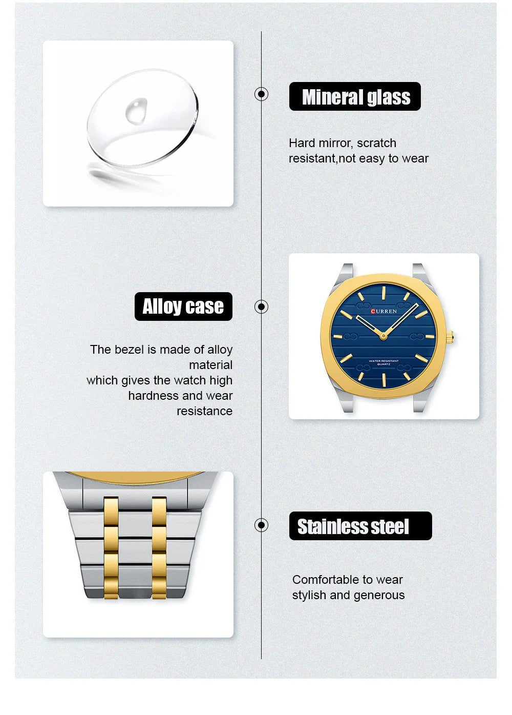 Reloj de cuarzo fino de la marca de moda CURREN, relojes de pulsera sencillos y personalizados con esfera de 38 mm resistente al agua