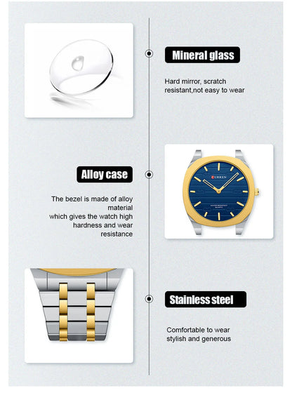 Reloj de cuarzo fino de la marca de moda CURREN, relojes de pulsera sencillos y personalizados con esfera de 38 mm resistente al agua