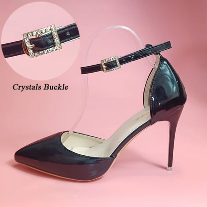 Super Big Size 45 High Stiletto Heel Women Sandals Crystals Buckle Strap Pointed Toe Fashion 10cm/3.94inch Thin Heel Pimp