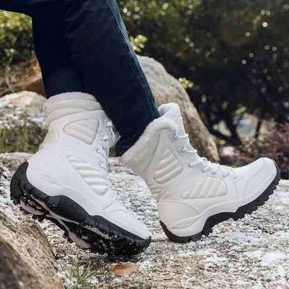 Botas de nieve de invierno para hombre y mujer, impermeables, de cuero, muy cálidas, para exteriores, senderismo, trabajo, talla grande