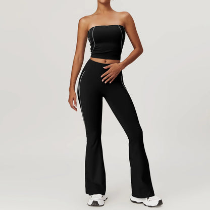 Conjunto deportivo de yoga FUBEIKE para mujer, de verano, color nude, ajustado, con espalda descubierta, ideal para gimnasio, ropa deportiva para mujer, para correr al aire libre.