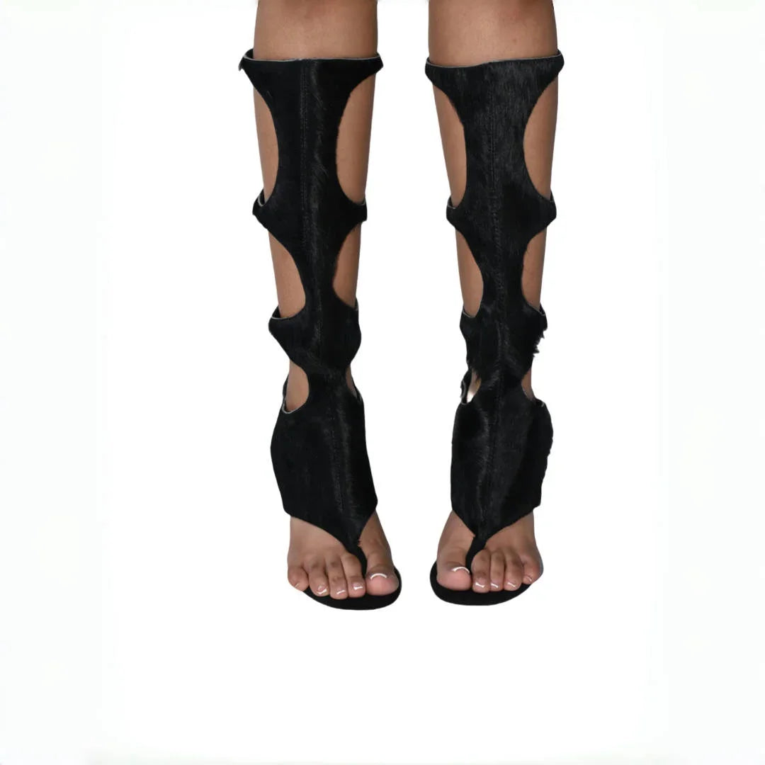 Botas de lujo para mujer (2025) | Tacón de aguja recortado con crin de caballo auténtica y cremallera trasera | Zapatos de vestir para fiestas de noche y club