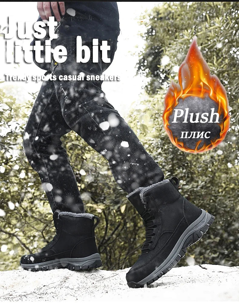 Nuevas botas de nieve de invierno para hombre, zapatillas de cuero impermeables, botas súper cálidas para hombre, botas de senderismo para exteriores, zapatos de trabajo, talla 39-48