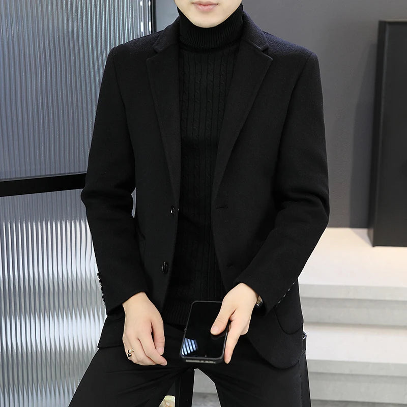 Slim Fit Detachable Down Liner Men's Woolen Coat High Quality 2025 Autumn Winter Casual Solid Color Short Style Warm Wool Jacket
