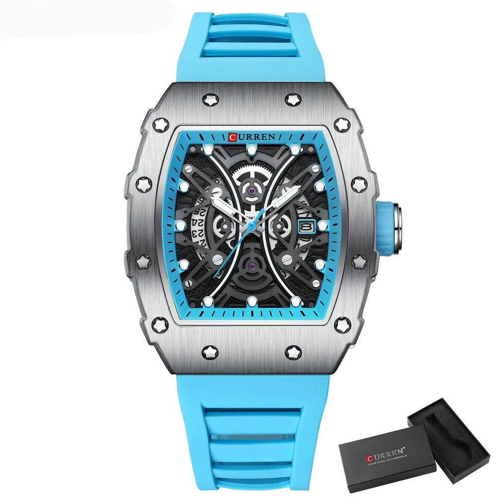 Reloj CURREN 3D para hombre, de cuarzo, de acero inoxidable, resistente al agua, creativo, con correa de silicona, reloj de pulsera