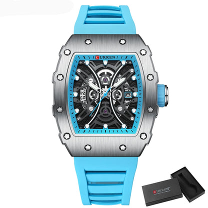 Reloj CURREN 3D para hombre, de cuarzo, de acero inoxidable, resistente al agua, creativo, con correa de silicona, reloj de pulsera