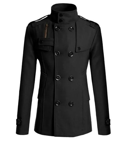 2025 New Jacket Men's Windbreaker Winter Men's Woolen Blend Double Breasted Standing Collar Long Sleeved Casual Jacket Jacket