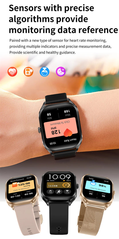 Reloj inteligente FOXBOX para mujer, con pantalla curva 3D, Bluetooth, llamadas, deportivo, resistente al agua, monitor de salud, para hombre y mujer.