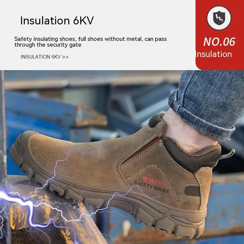 Zapatos de seguridad para hombre con puntera de acero, transpirables, suaves, antideslizantes, botas de trabajo protectoras, calzado cómodo para hombre, aislamiento 6KV.