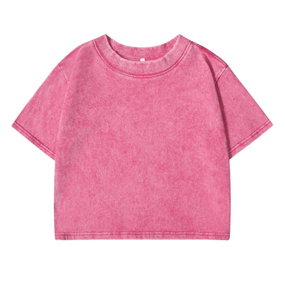 Camiseta lavada ajustada y lisa, moda femenina, algodón suave, ropa de calle, informal, deportiva, de manga corta, estilo retro, para mujer