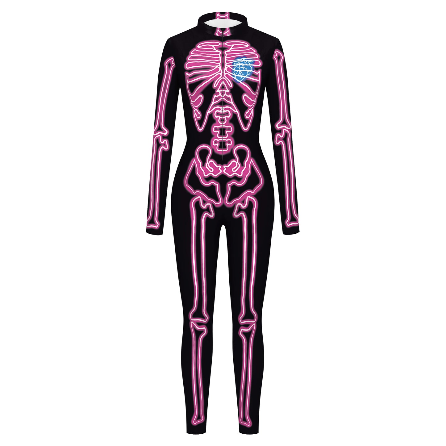 [You're My Secret] Halloween Cosplay Costume for Women Adults Skeleton 3D Printed Cyberpunk Zipper Bodysuit Party Fancy Dresses