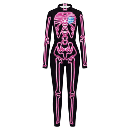 [You're My Secret] Halloween Cosplay Costume for Women Adults Skeleton 3D Printed Cyberpunk Zipper Bodysuit Party Fancy Dresses