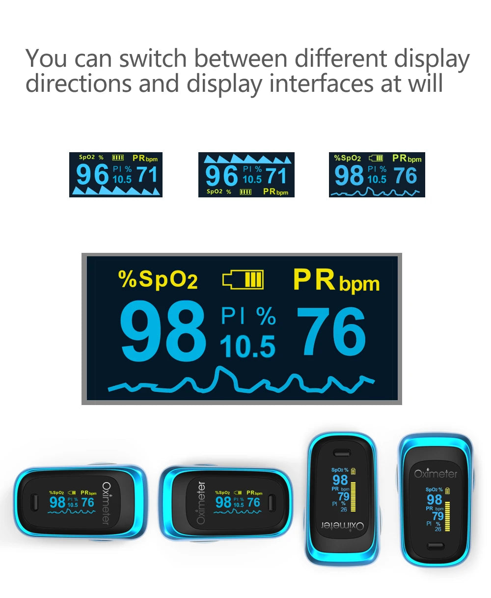 Oxímetro de pulso digital portátil OLED con monitor de sueño de 8 horas y estuche para pulsioxímetro digital.
