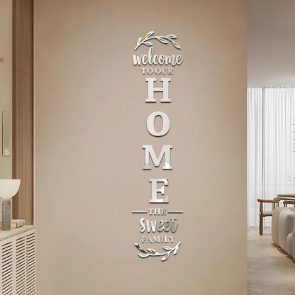 Pegatina de pared con espejo 3D con logotipo familiar para el hogar, decoración de entrada, sala de estar, dormitorio, fondo de pared, bricolaje