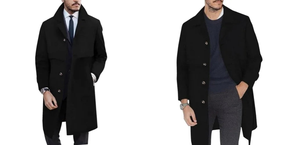 Abrigo de solapa para hombre, traje informal de oficina y urbano, mezcla de lana, para actividades al aire libre, con forro, chaqueta larga, talla europea/estadounidense, de un solo botón.