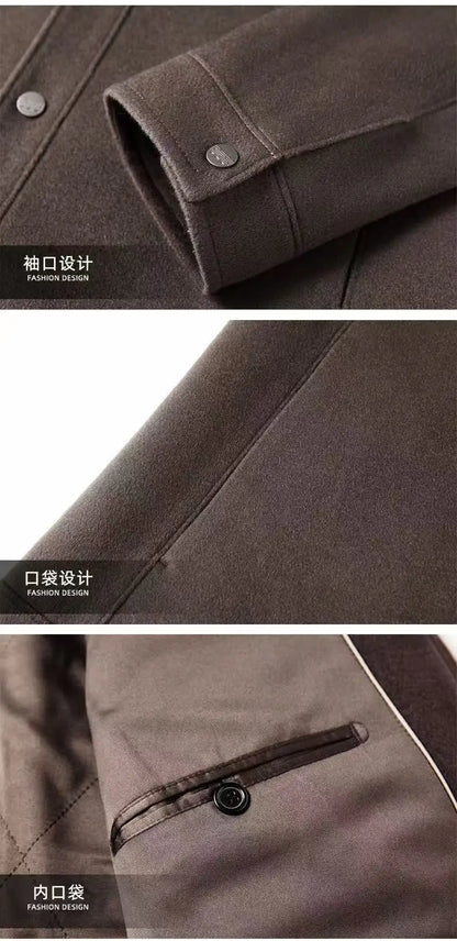 2025 Autumn/Winter New Men's Woolen Coat with 95% Wool Content, Cashmere Warmth, Light Luxury Business Leisure Woolen Coat