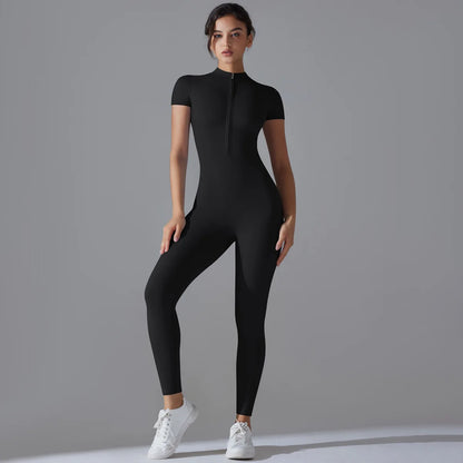Women Zipper Bodysuits Fitness Sports Bodysuit Yoga Suit Breathable Quick Drying Sports Yoga Clothing Women Gym Push Up Workout