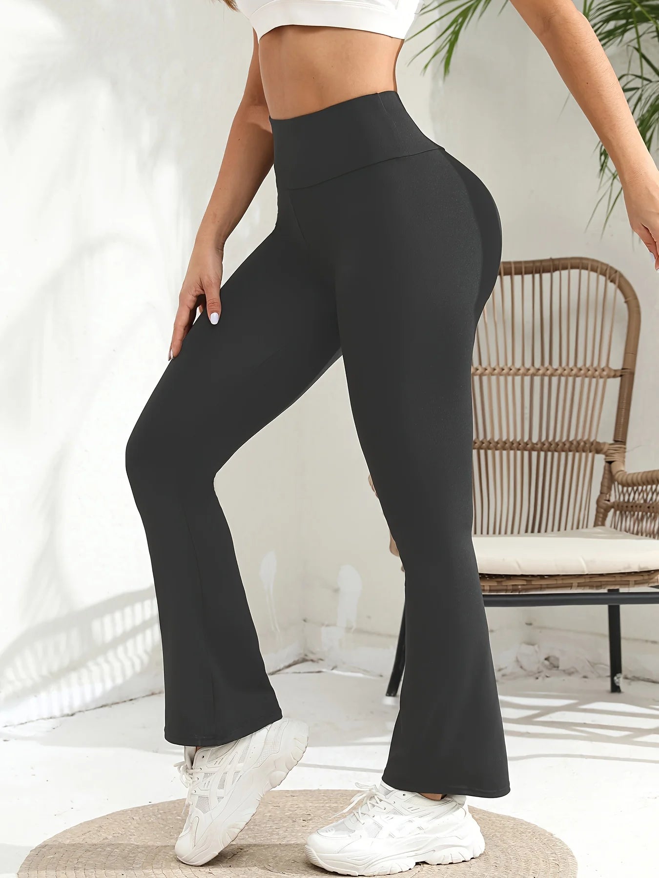 Pantalones acampanados para mujer, leggings de yoga de talle alto, elásticos, con botón de campana y pierna ancha.