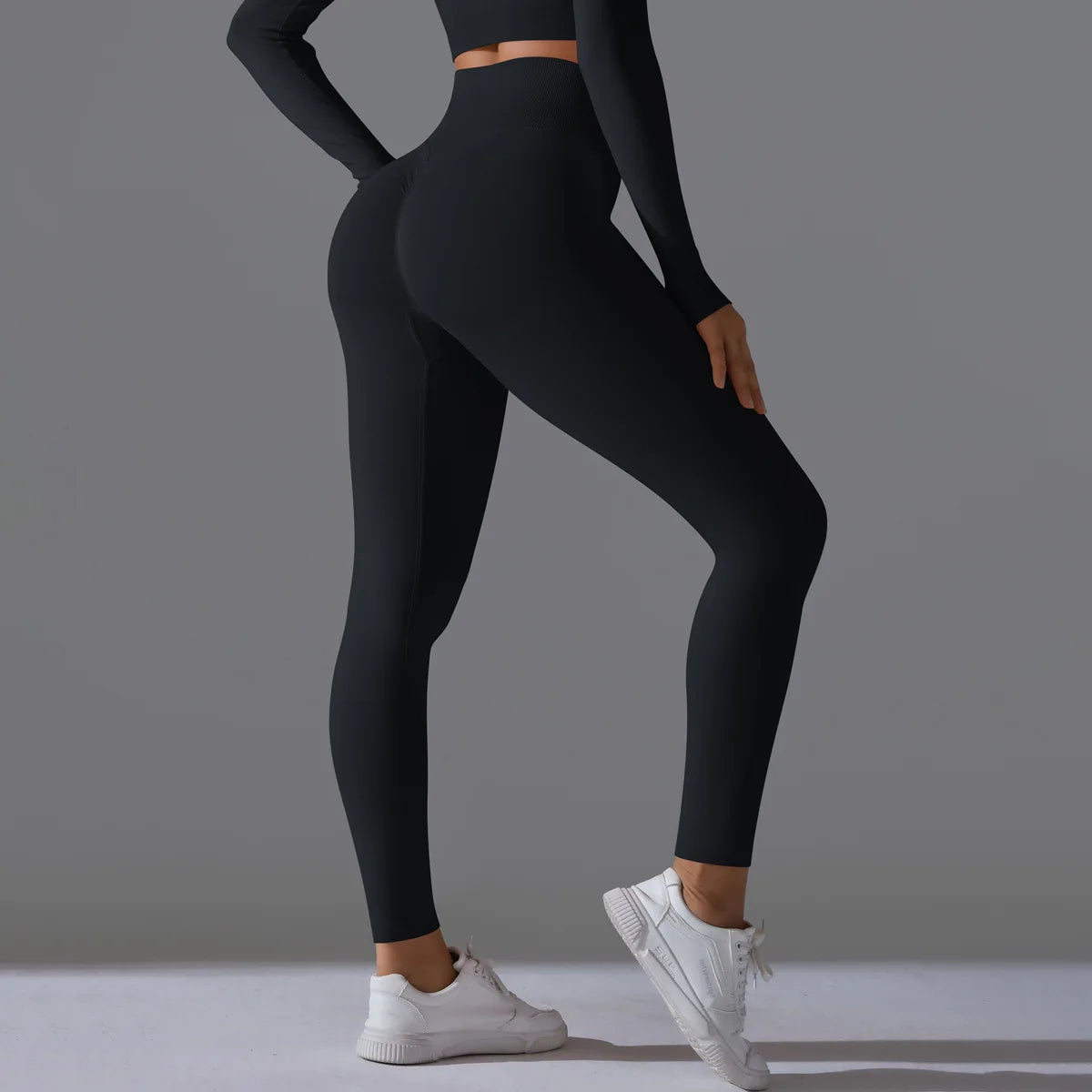 Leggings deportivos de yoga para mujer, sin costuras, cintura alta, elásticos, color sólido, para gimnasio, correr, secado rápido, realce y efecto moldeador.